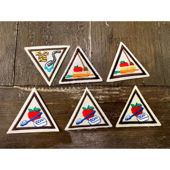 Girl Scouts Other - Vintage Girl Scout Brown Border Triangle‎ Badges Health Homemaking Lot of 6